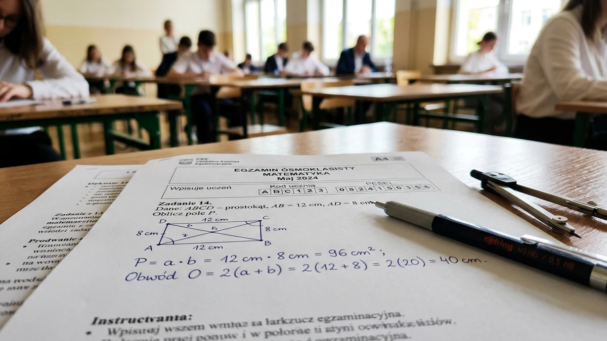 Oficjalny arkusz egzaminacyjny CKE z kalkulatorem i przyborami geometrycznymi do egzaminu ósmoklasisty